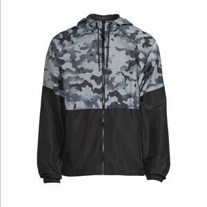 RUSSELL Mens Zipped Hooded Windbreaker Jacket Camouflage Black Medium 38-40 New